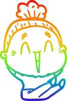 rainbow gradient line drawing cartoon happy old lady vector