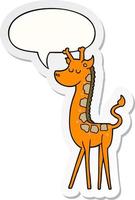 cartoon giraffe and speech bubble sticker vector