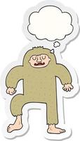 cartoon bigfoot and thought bubble as a printed sticker vector