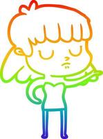 rainbow gradient line drawing cartoon indifferent woman vector