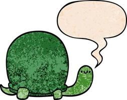 cute cartoon tortoise and speech bubble in retro texture style vector