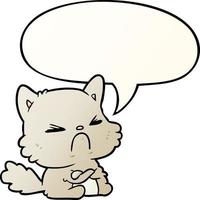 lindo gato enojado de dibujos animados y burbuja de habla en estilo degradado suave vector