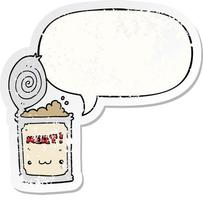 cartoon canned food and speech bubble distressed sticker vector