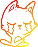 warm gradient line drawing crying cartoon cat vector