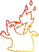 warm gradient line drawing cartoon fire breathing ghost vector