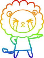 rainbow gradient line drawing cartoon crying lion wearing dress vector