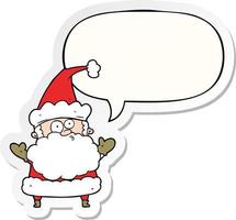 cartoon confused santa claus shurgging shoulders and speech bubble sticker vector