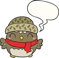 cute cartoon owl in hat and speech bubble vector