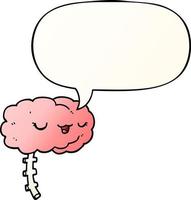 happy cartoon brain and speech bubble in smooth gradient style vector