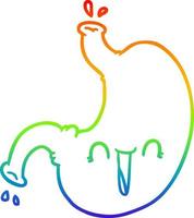 dibujo de línea de gradiente de arco iris dibujos animados estómago feliz vector