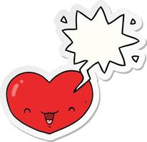 cartoon love heart character and speech bubble sticker vector