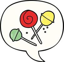 cartoon traditional lollipop and speech bubble vector