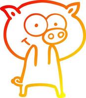 warm gradient line drawing cheerful pig cartoon vector