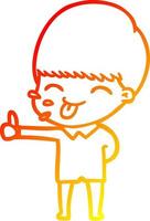 warm gradient line drawing happy cartoon boy vector