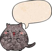 happy cartoon cat and speech bubble in retro texture style vector