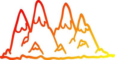 warm gradient line drawing cartoon mountain range vector