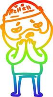 rainbow gradient line drawing cartoon worried man with beard vector