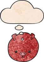 cartoon pig and thought bubble in grunge texture pattern style vector