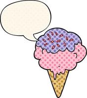 cartoon ice cream and speech bubble in comic book style vector