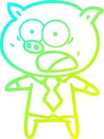 cold gradient line drawing cartoon pig shouting vector