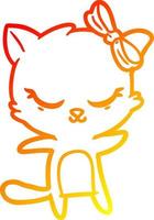 warm gradient line drawing cute cartoon cat with bow vector