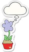 cute cartoon flower and thought bubble as a printed sticker vector