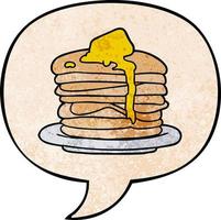 cartoon stack of pancakes and speech bubble in retro texture style vector