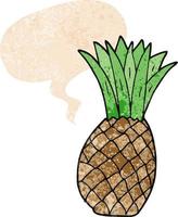 cartoon pineapple and speech bubble in retro textured style vector