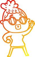 warm gradient line drawing cartoon waving woman wearing sunglasses vector