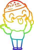 rainbow gradient line drawing man with beard sticking out tongue vector