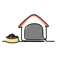 Simple single line drawing of a dog and kennel a doghouse. Animal concept for friendly pet icon. Modern continuous one line draw design vector graphic illustration