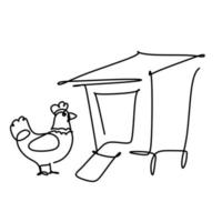 Simple single line drawing of a hen chicken and chicken coop. Animal concept for friendly pet icon. Modern continuous one line draw design vector graphic illustration