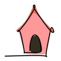 Simple single line drawing of a kennel or a doghouse. Animal flat color design concept for friendly pet icon. Modern continuous one line draw design vector graphic illustration