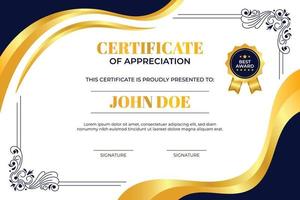 certificado de fondo de apreciación con degradado dorado y adornos vector