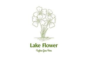 Retro Vintage Hand Draw Lake Swamp River Creek Grass Flower Logo Design