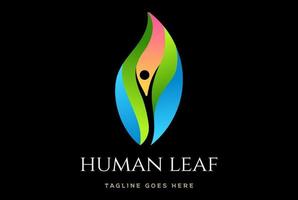 Simple Minimalist Human with Leaf for Yoga Wellness Health or Herb Spa Logo Design vector
