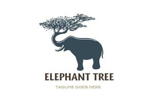 silueta de elefante con bosque de árboles troncales para el diseño del logotipo del zoológico de conservación de la sabana vector