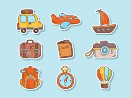 Kawaii Traveling Stuff Stickers Set 12246710 Vector Art at Vecteezy