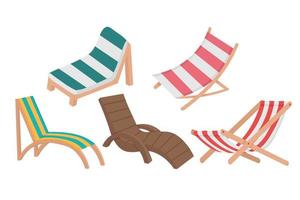 Set of beach chairs for sunbathing. Doodle flat clipart. All objects are repainted. vector