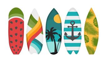 un conjunto de tablas de surf con un patrón elegante. imágenes prediseñadas de garabatos planos. Todos los objetos están repintados. vector