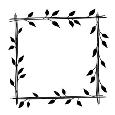 Botanical ornament, square frame of leaves, flowers, patterns for decoration