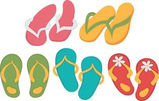 A set of beach shoes. Flat doodle clipart. All objects are repainted. vector