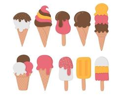 Bright set of ice cream. Flat doodle clipart. All objects have been repainted. vector