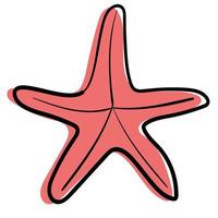 Doodle sticker amazing starfish, coral vector