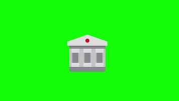 bank architectuur gebouw icoon, financiën, bankconcept, animatievideo, transparante achtergrond. video