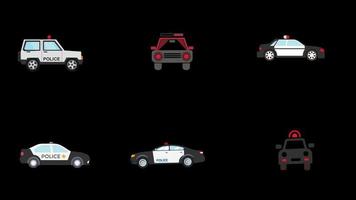 police car icon set motion graphic animation ,Police vehicle, transparent background video