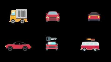 Auto-Icon-Set Motion Graphic Animation, Fahrzeug, transparenter Hintergrund video