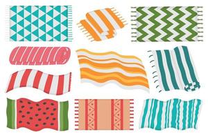 A set of beach towels for sunbathing. Doodle flat clipart. All objects are repainted. vector