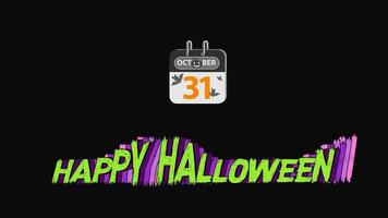 Happy Halloween, October 31,text animation, Halloween Day, transparent background video