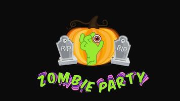 halloween zombie party tekst animatie, pompoen, graf, transparante achtergrond video